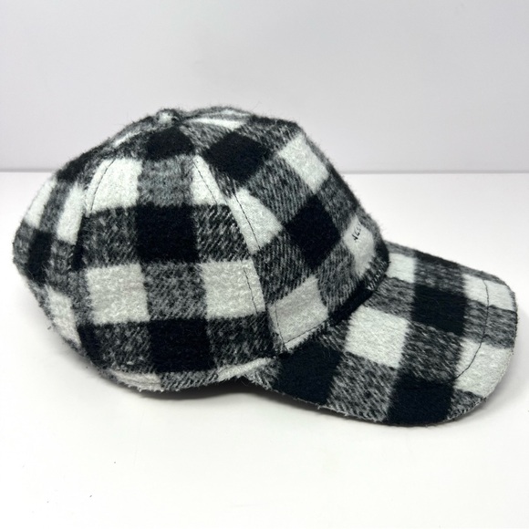 All Saints Check Baseball Cap Strapback Hat Black White Buffalo Check Fuzzy GUC - Picture 5 of 9